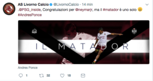 Il Livorno esalta Ponce: «Neymar? Il matador è uno solo»