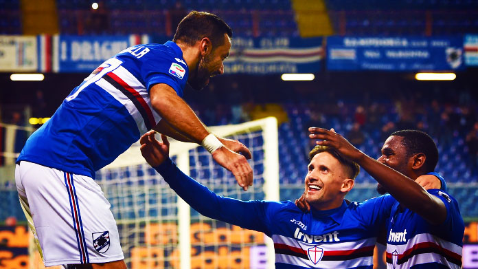 esultanza sampdoria quagliarella ramirez zapata