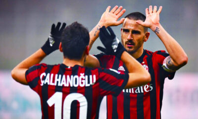 calhanoglu bonucci milan esultanza gennaio 2018
