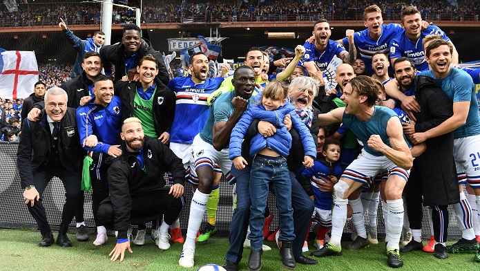 ferrero squadra esultanza finale sampdoria genoa derby