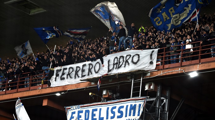 ferrero striscione gradinata sud sampdoria