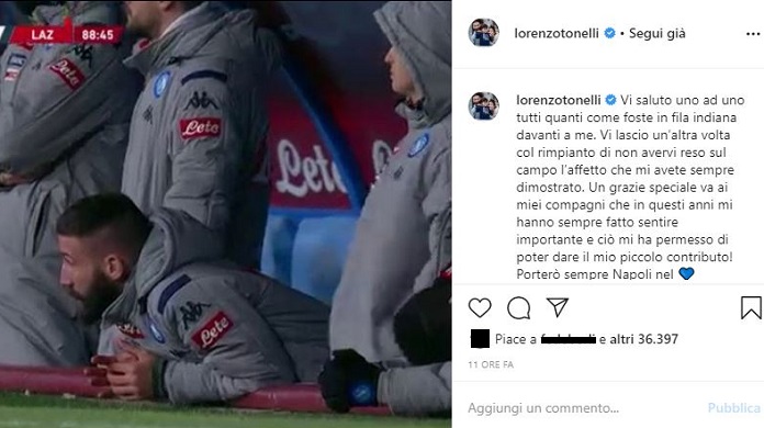 tonelli saluta napoli instagram