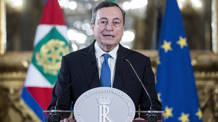 (210203) -- ROME, Feb. 3, 2021 -- Former chief of European Central Bank (ECB) Mario Draghi speaks to the press at the Pa draghi