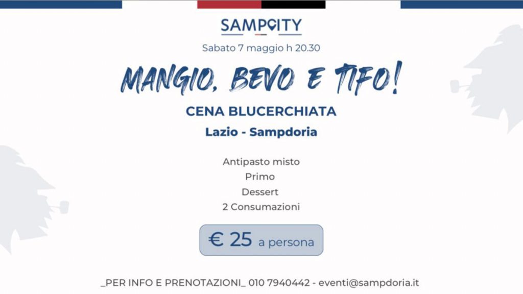 Lazio-Sampdoria, cena blucerchiata al SampCity: tutti i dettagli 1 magio bevo tifo