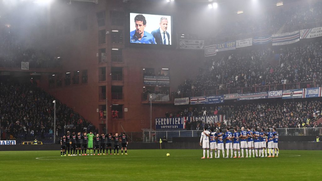 Addio a Vialli e Mihajlovic. Stankovic: «Nel riscaldamento sono scappato» 1 minuto silenzio MP2 3304