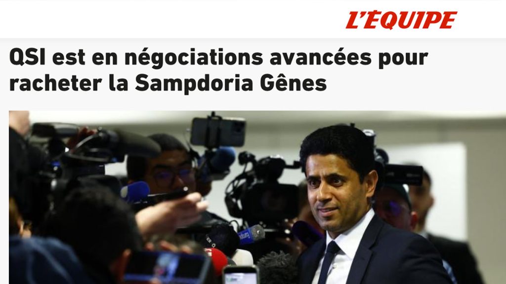 Cessione Sampdoria, L'Equipe conferma: «QSI tratta l'acquisto del club» 1 equipe