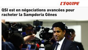 Cessione Sampdoria, L’Equipe conferma: «QSI tratta l’acquisto del club»