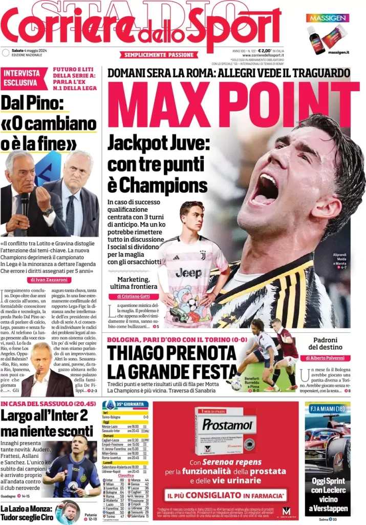 Rassegna stampa Sampdoria: prime pagine quotidiani sportivi - 4 maggio 2024 28 corriere dello sport