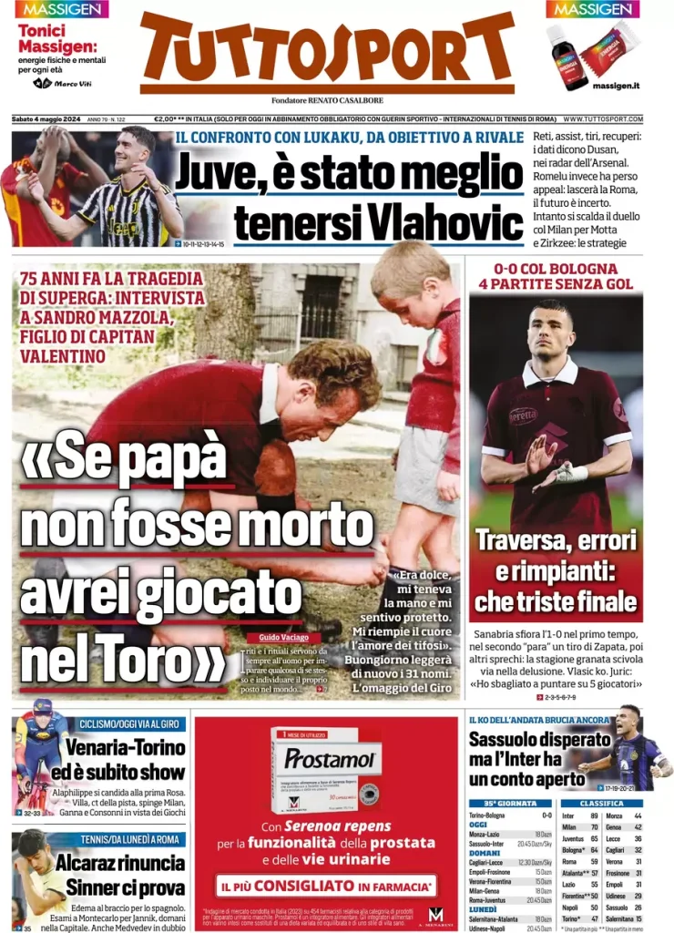 Rassegna stampa Sampdoria: prime pagine quotidiani sportivi - 4 maggio 2024 29 tuttosport