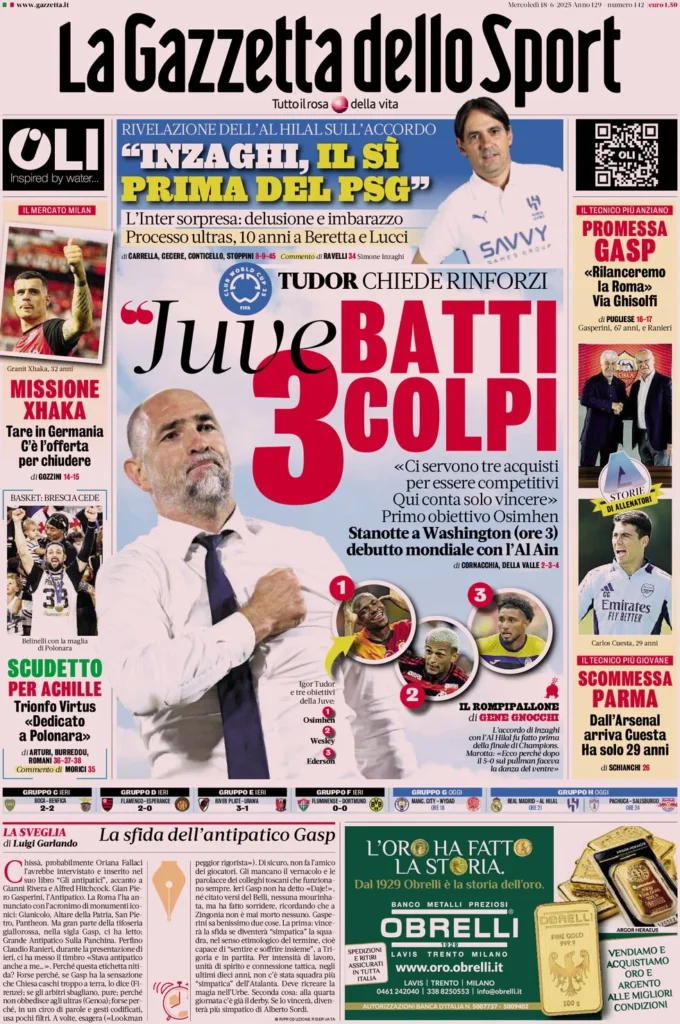 la gazzetta dello sport 18 giugno