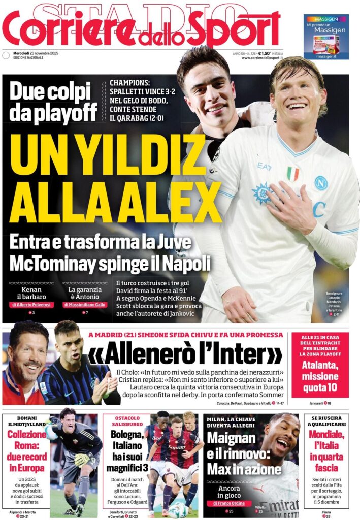 Rassegna stampa Sampdoria: prime pagine quotidiani sportivi - 26 novembre 2025 28 corriere dello sport 0207262q5