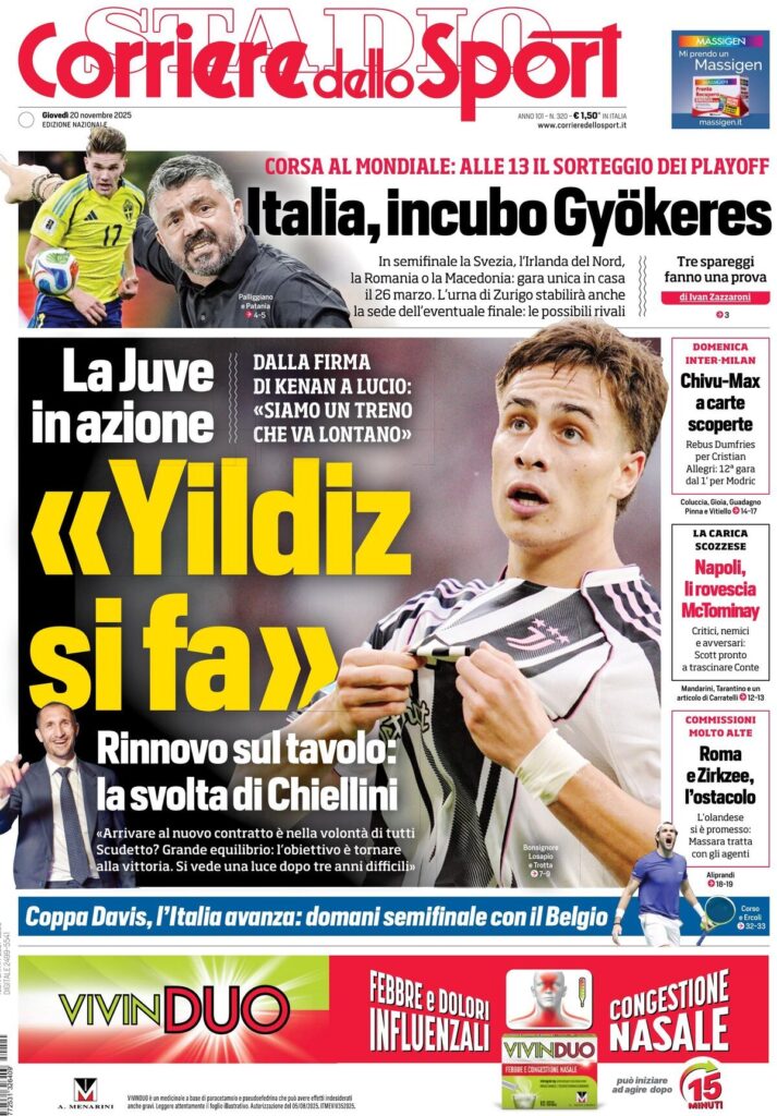 Le prime pagine dei principali quotidiani sportivi – 20 novembre 28 corriere dello sport 021210uf4
