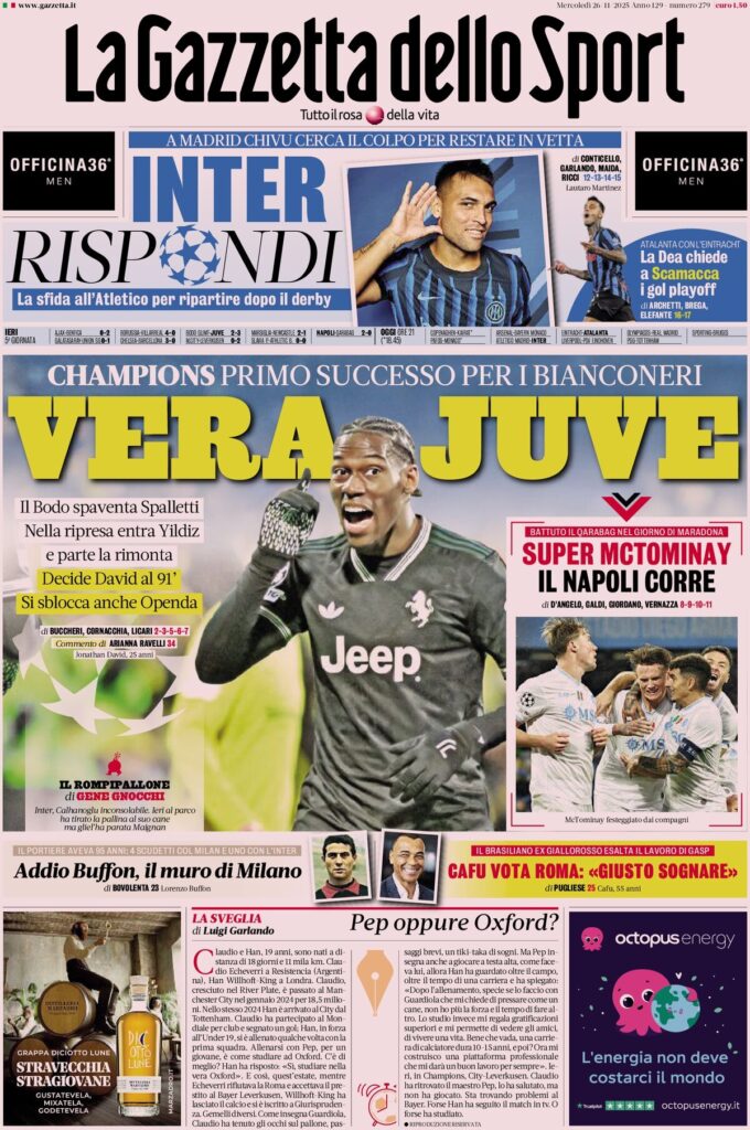 Rassegna stampa Sampdoria: prime pagine quotidiani sportivi - 26 novembre 2025 29 la gazzetta dello sport 0601557uq