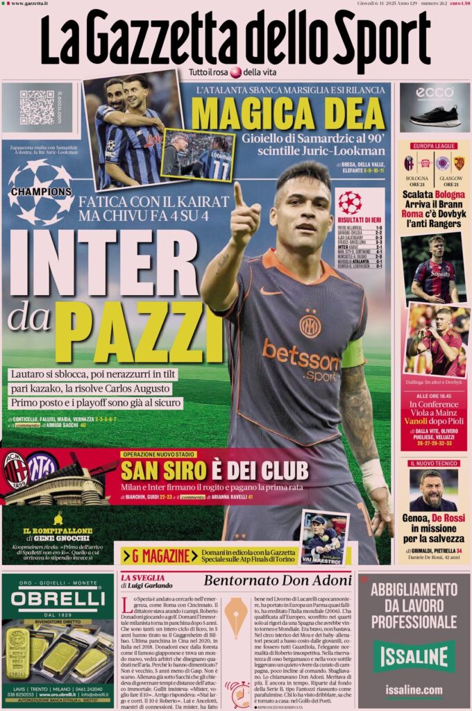 Le prime pagine dei principali quotidiani sportivi – 6 novembre 27 la gazzetta dello sport 071817c9c