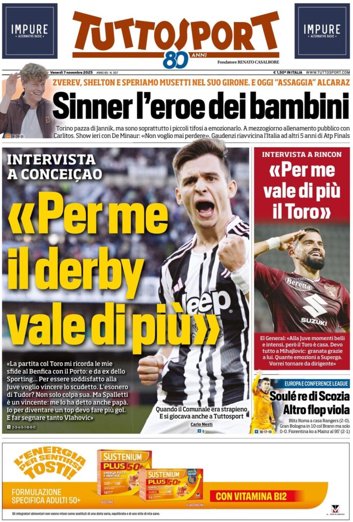 Le prime pagine dei principali quotidiani sportivi – 7 novembre 29 tuttosport 021204nly
