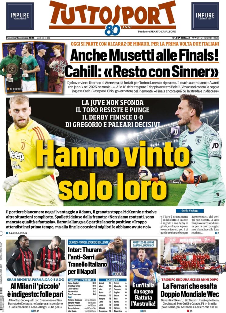 Rassegna stampa Sampdoria: prime pagine quotidiani sportivi - 9 novembre 2025 27 tuttosport 021206s98