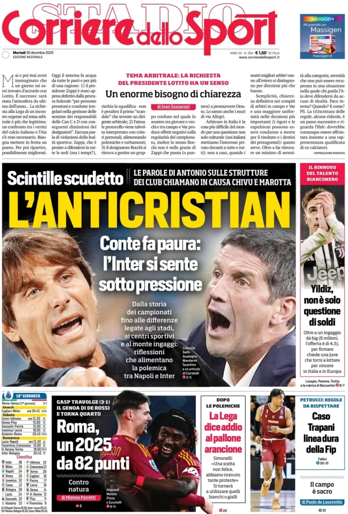 Rassegna stampa Sampdoria: prime pagine quotidiani sportivi - 30 dicembre 2025 27 corriere dello sport 020309m8j1uno