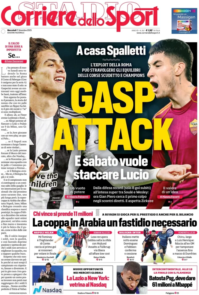 Rassegna stampa Sampdoria: prime pagine quotidiani sportivi - 17 dicembre 2025 28 corriere dello sport 0203121ctby1x