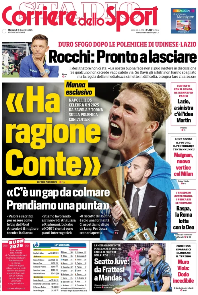 Rassegna stampa Sampdoria: prime pagine quotidiani sportivi - 31 dicembre 2025 27 corriere dello sport 020418eryb0mw