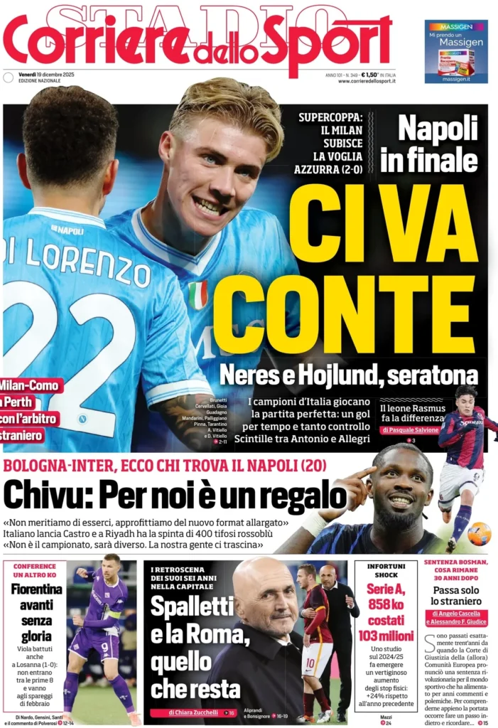 Rassegna stampa Sampdoria: prime pagine quotidiani sportivi - 19 dicembre 2025 28 corriere dello sport 020429bfw3jzr