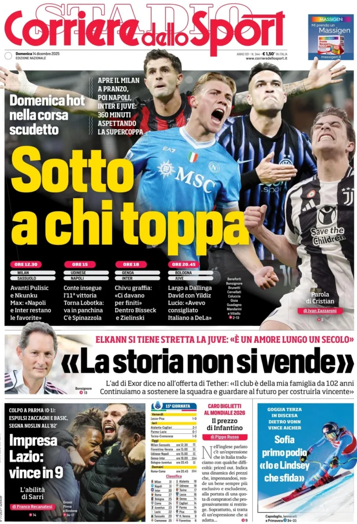 Rassegna stampa Sampdoria: prime pagine quotidiani sportivi - 14 dicembre 2025 28 corriere dello sport 0205340nmc907