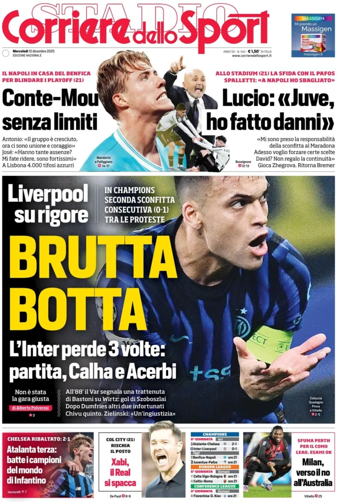 Le prime pagine dei principali quotidiani sportivi – 10 dicembre 28 corriere dello sport 020534cyf