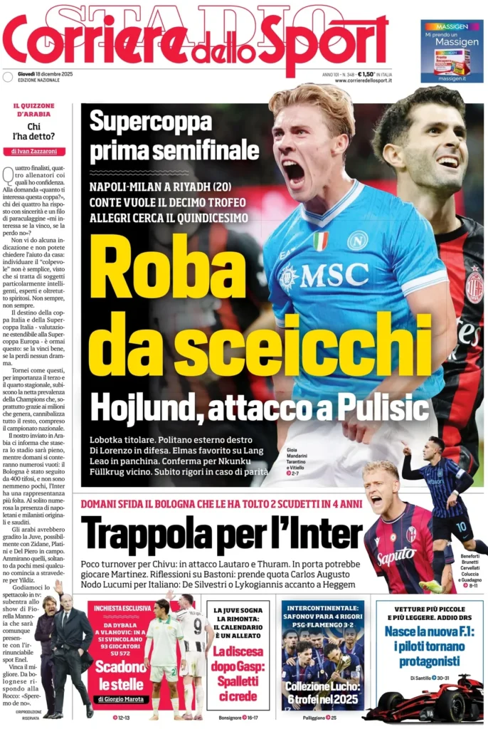 Le prime pagine dei principali quotidiani sportivi – 18 dicembre 28 corriere dello sport 0224327ooaf5e