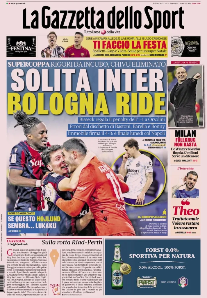Rassegna stampa Sampdoria: prime pagine quotidiani sportivi - 20 dicembre 2025 29 la gazzetta dello sport 031521ff4dfdd