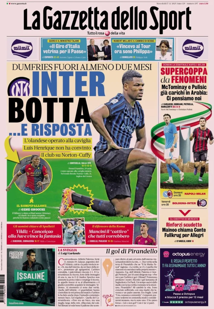 Rassegna stampa Sampdoria: prime pagine quotidiani sportivi - 17 dicembre 2025 29 la gazzetta dello sport 031525xwmezm9