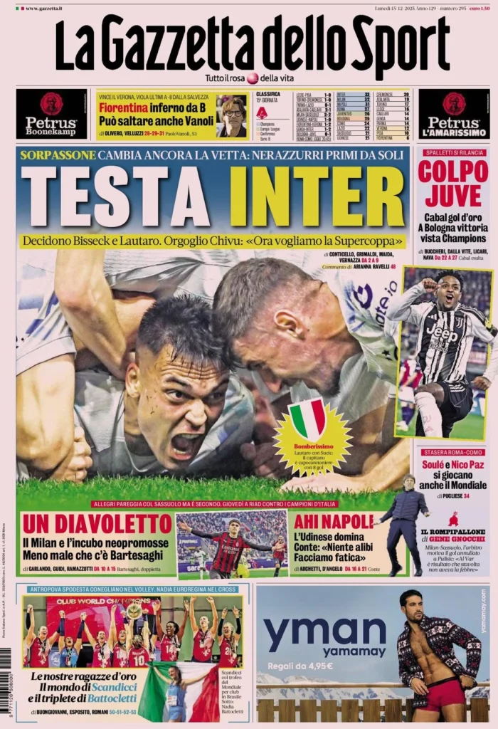 Rassegna stampa Sampdoria: prime pagine quotidiani sportivi - 15 dicembre 2025 29 la gazzetta dello sport 031554j3i7kac 1