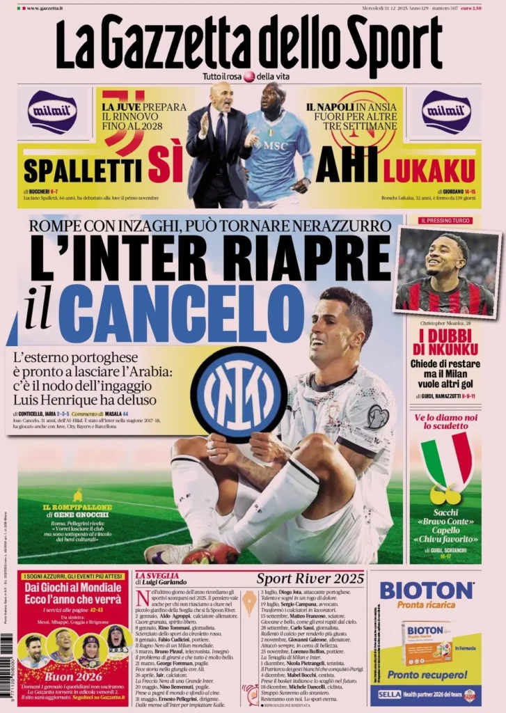 Rassegna stampa Sampdoria: prime pagine quotidiani sportivi - 31 dicembre 2025 28 la gazzetta dello sport 031703ndb7qzf