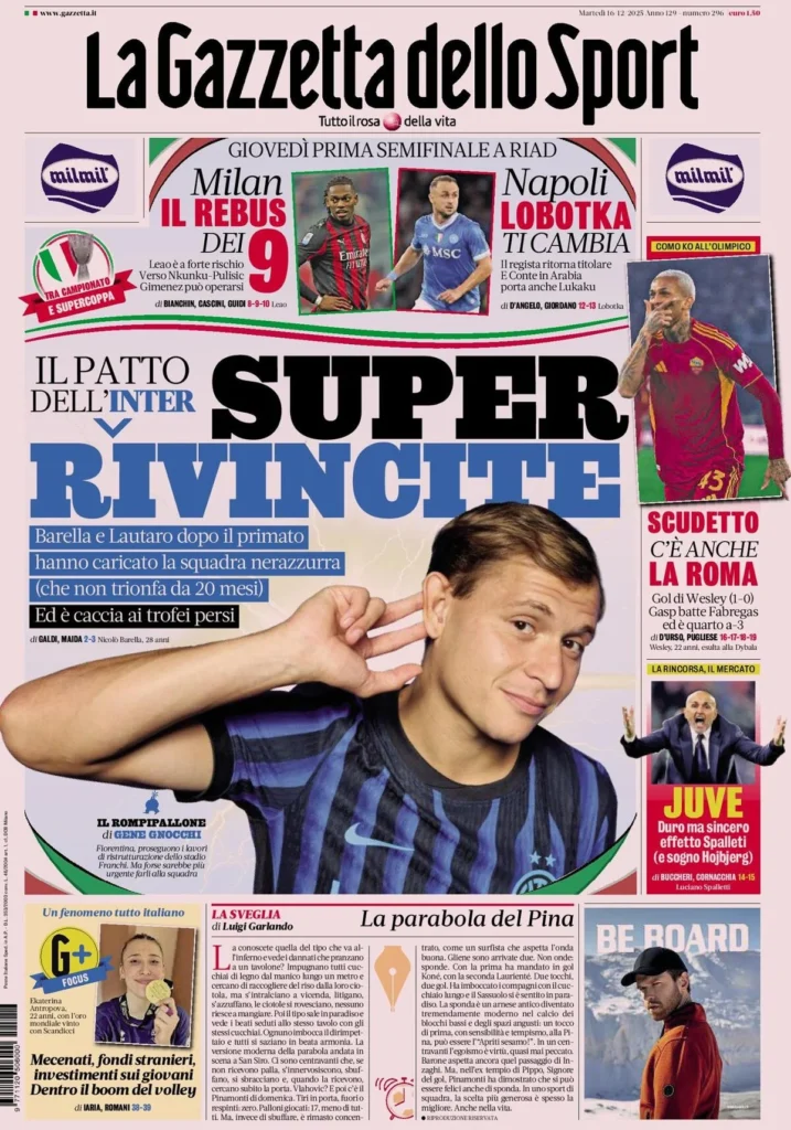 Rassegna stampa Sampdoria: prime pagine quotidiani sportivi - 16 dicembre 2025 29 la gazzetta dello sport 03180358n3y4e