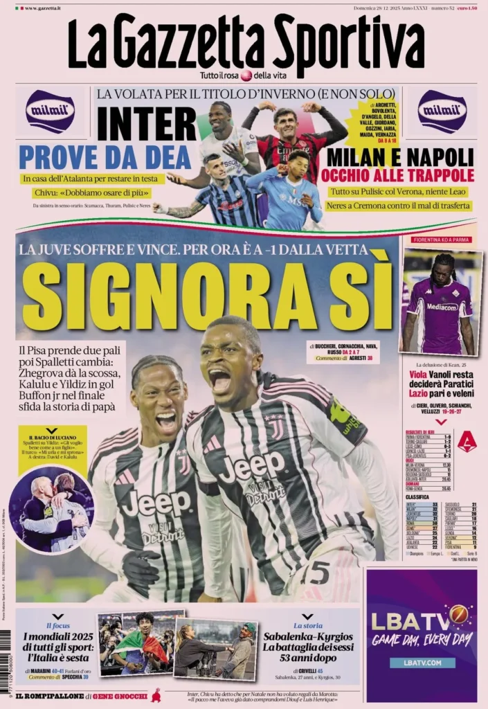 Rassegna stampa Sampdoria: prime pagine quotidiani sportivi - 28 dicembre 2025 29 la gazzetta dello sport 031945yioey2v