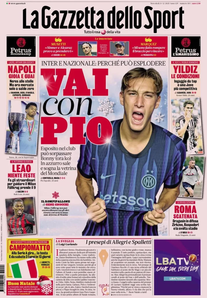 Rassegna stampa Sampdoria: prime pagine quotidiani sportivi - 24 dicembre 2025 29 la gazzetta dello sport 031948qzsd2k0