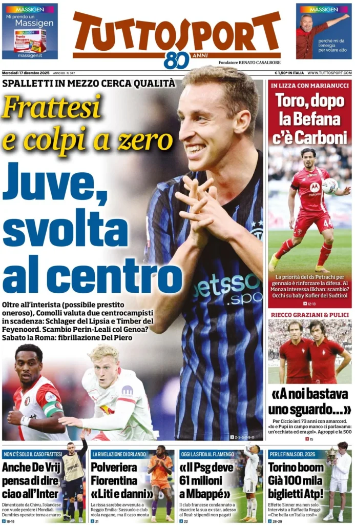 Rassegna stampa Sampdoria: prime pagine quotidiani sportivi - 17 dicembre 2025 27 tuttosport 020305t062331