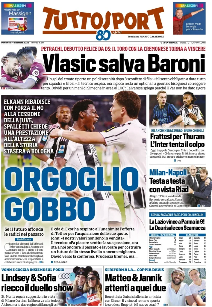 Rassegna stampa Sampdoria: prime pagine quotidiani sportivi - 14 dicembre 2025 27 tuttosport 0204531vi7nho