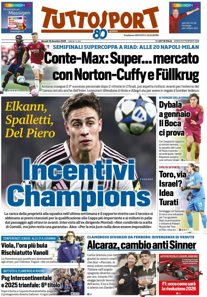 Le prime pagine dei principali quotidiani sportivi – 18 dicembre 29 tuttosport 0205388b73477