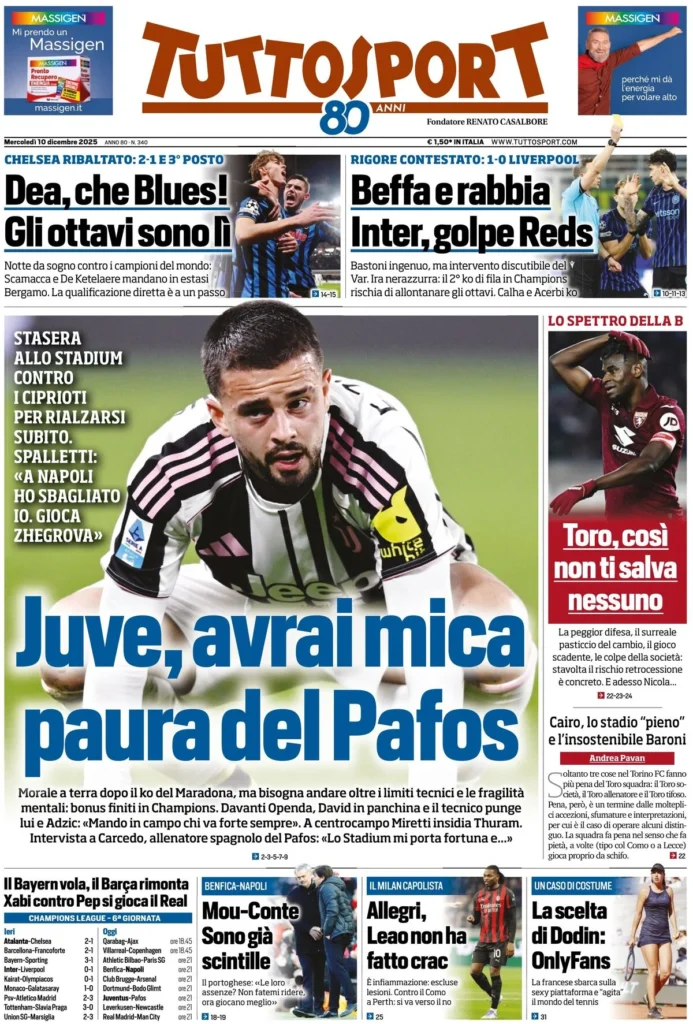 Le prime pagine dei principali quotidiani sportivi – 10 dicembre 29 tuttosport 020541enn