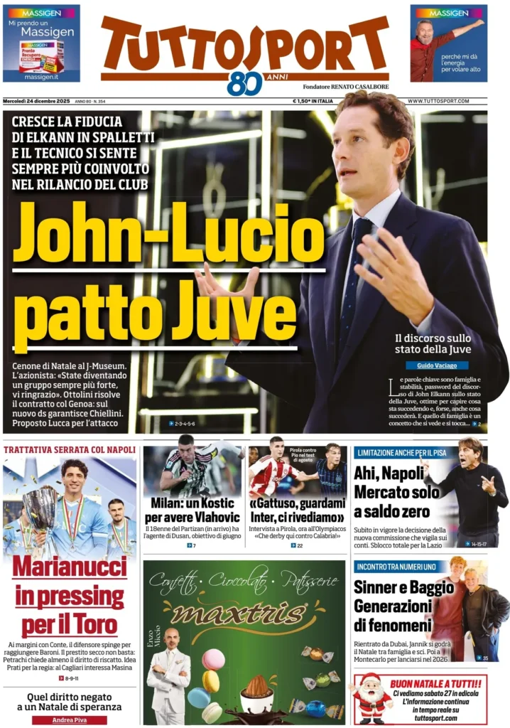 Rassegna stampa Sampdoria: prime pagine quotidiani sportivi - 24 dicembre 2025 27 tuttosport 02055140i86g4