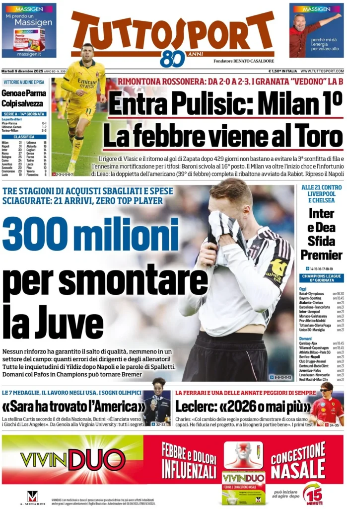 Rassegna stampa Sampdoria: prime pagine quotidiani sportivi - 9 dicembre 2025 27 tuttosport 060112bu8