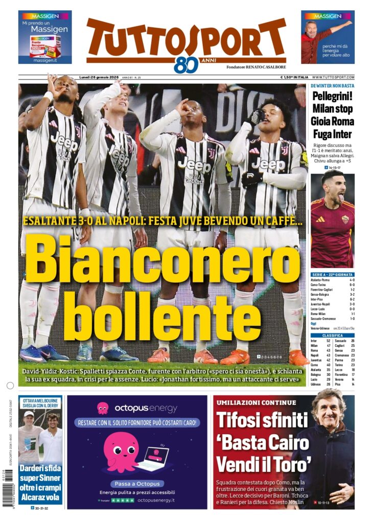 Le prime pagine dei principali quotidiani sportivi – 26 gennaio 2026 28 1000185650