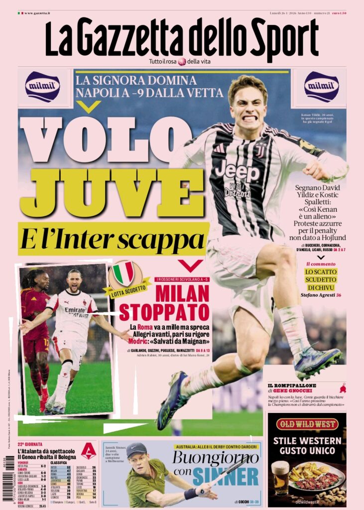 Le prime pagine dei principali quotidiani sportivi – 26 gennaio 2026 27 1000185652