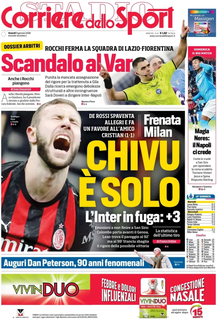 Rassegna stampa Sampdoria: prime pagine quotidiani sportivi - 9 gennaio 2026 28 corriere dello sport 020416hge80w7