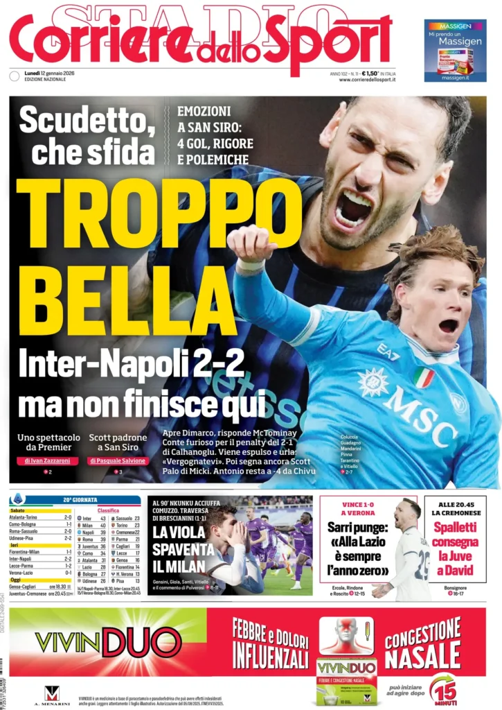 Rassegna stampa Sampdoria: prime pagine quotidiani sportivi - 12 gennaio 2026 28 corriere dello sport 022114xph1apa