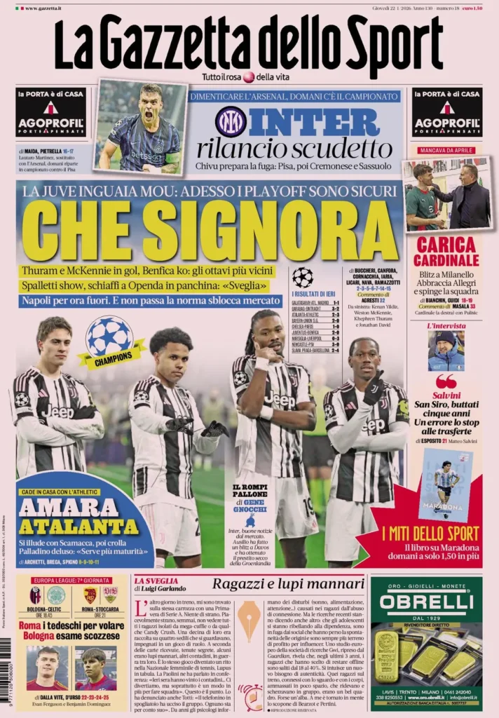 Rassegna stampa Sampdoria: prime pagine quotidiani sportivi - 22 gennaio 2026 29 la gazzetta dello sport 031703aws7mgq