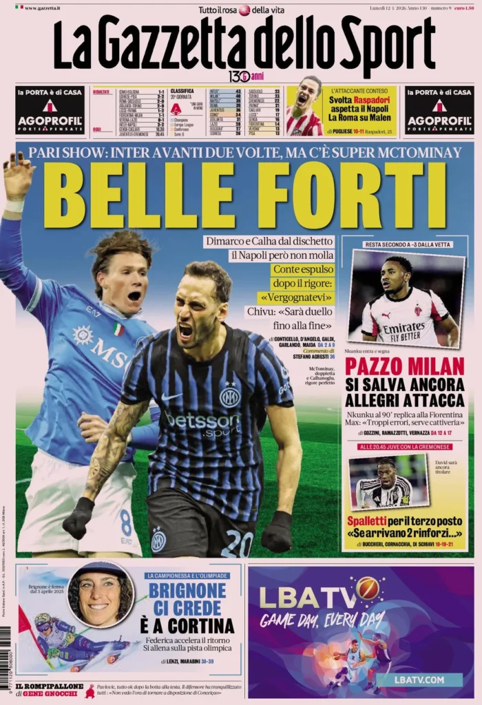 Rassegna stampa Sampdoria: prime pagine quotidiani sportivi - 12 gennaio 2026 29 la gazzetta dello sport 031704m7b5n9o