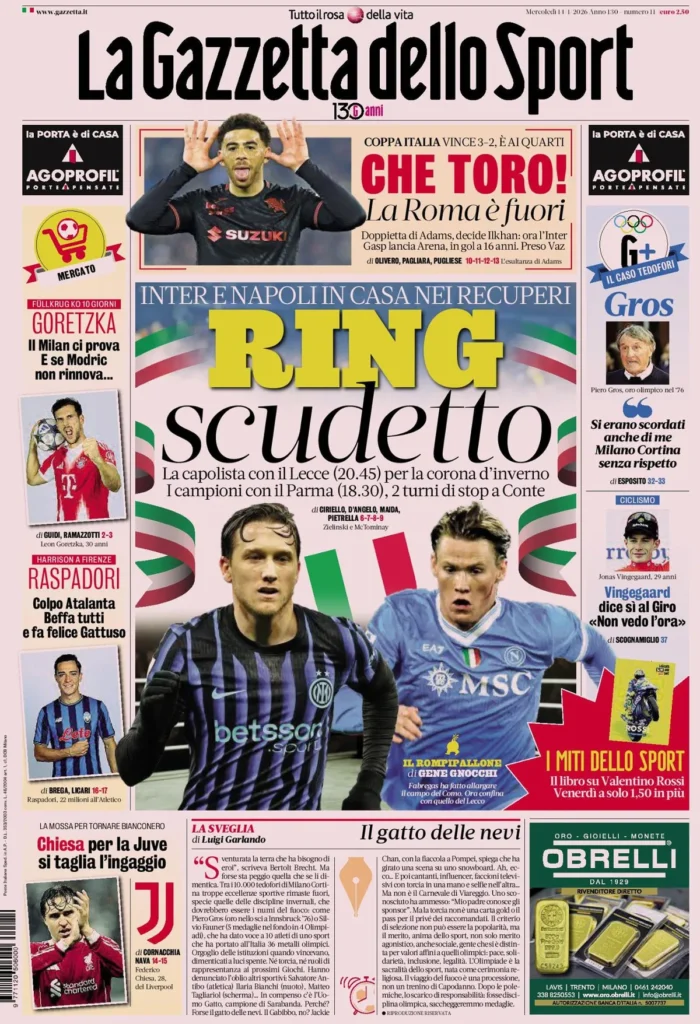 Rassegna stampa Sampdoria: prime pagine quotidiani sportivi - 14 gennaio 2026 29 la gazzetta dello sport 031704m7q6c66