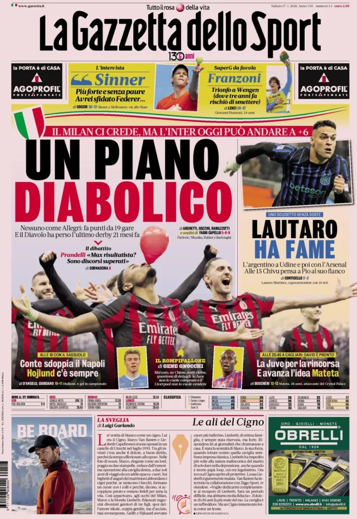 Rassegna stampa Sampdoria: prime pagine quotidiani sportivi - 17 gennaio 2026 29 la gazzetta dello sport 031803eck5js7