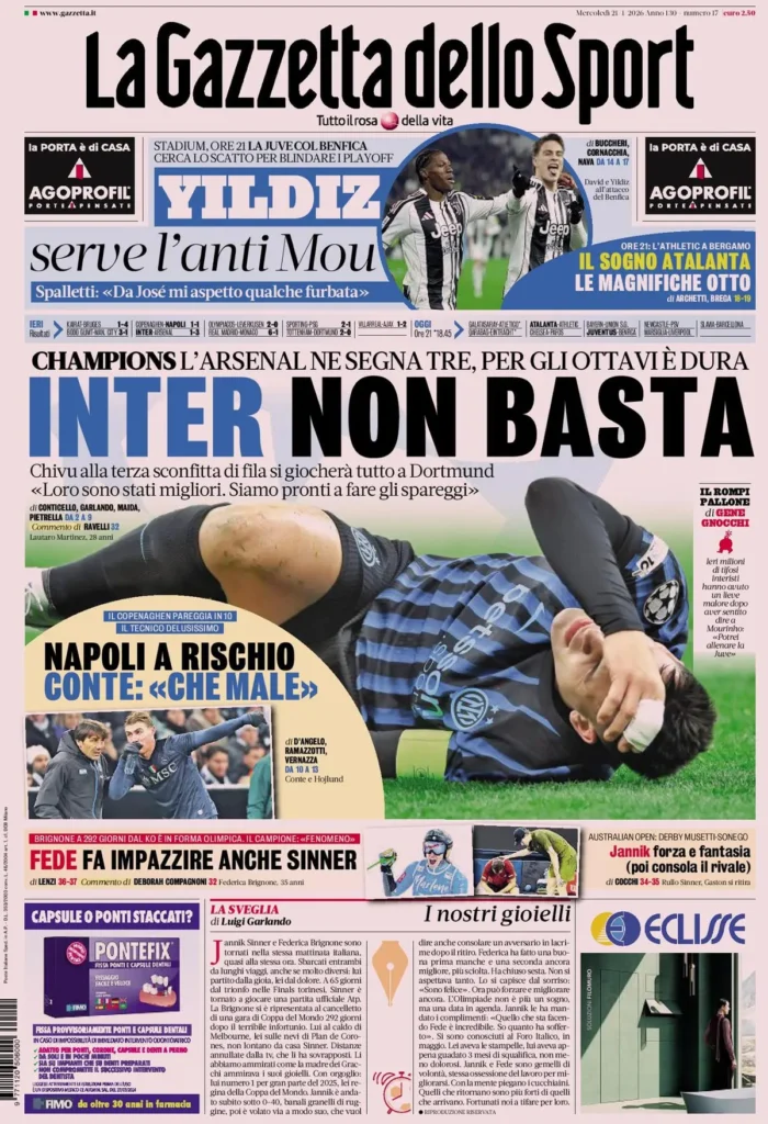 Le prime pagine dei principali quotidiani sportivi – 21 gennaio 27 la gazzetta dello sport 031803sox686v