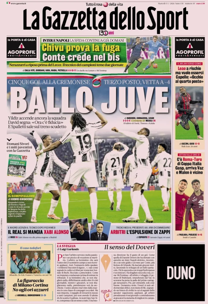 Le prime pagine dei principali quotidiani sportivi – 13 gennaio 27 la gazzetta dello sport 0324265lr63l9